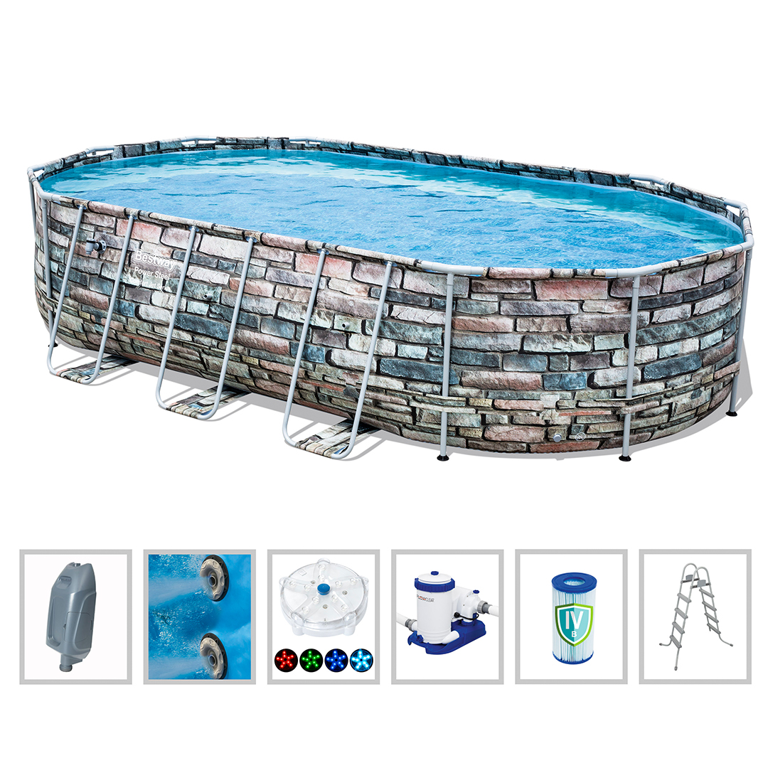 Buy Bestway Power Steel Above Ground Swimming Pool Oval Set 6.1m x 3.6m